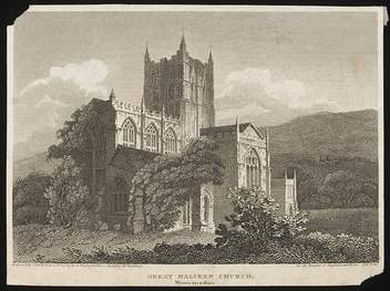 Great Malvern Church, etching